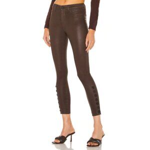 L'AGENCE Piper High-Rise Button-Hem Coated Skinny Jeans, Espresso